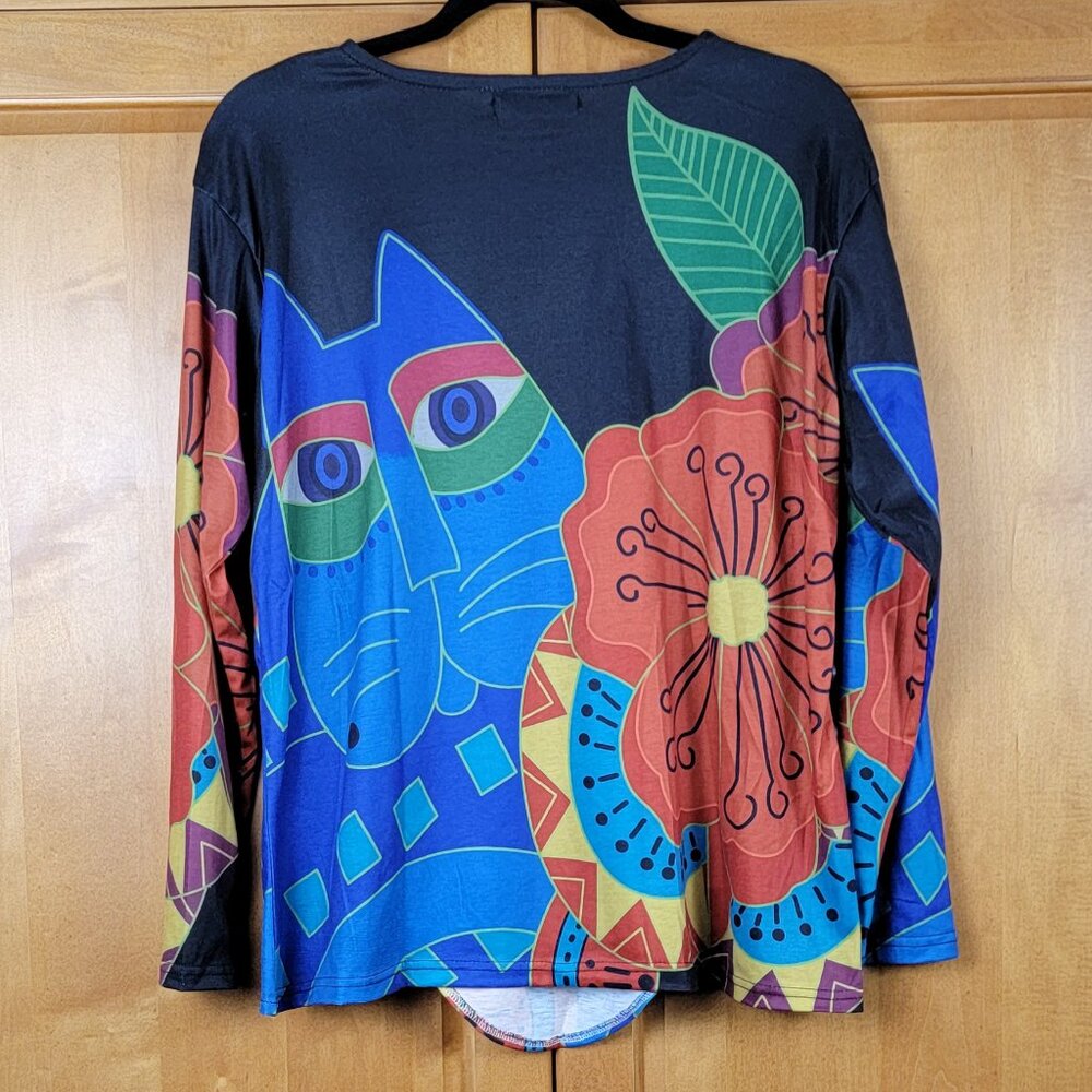 Miss Look Colorful Abstract Cat Tunic Top Button Details - S - Picture 4 of 9